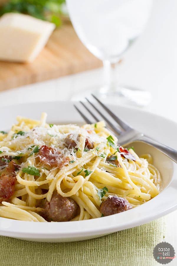 Sausage Carbonara Pasta - Taste and Tell