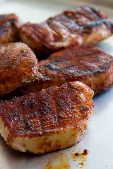 Spice-Rubbed Pork Chops with Mustard Bacon Barbecue Sauce - Taste and Tell