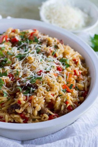 Orzo Recipe with Italian Sausage and Peppers - Taste and Tell