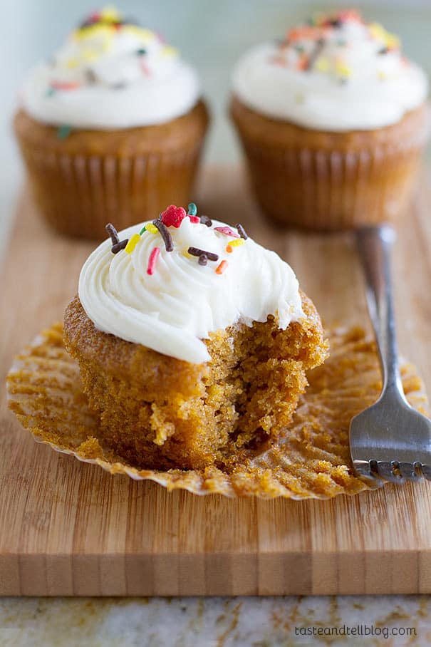 Pumpkin Cupcakes with Cream Cheese Frosting