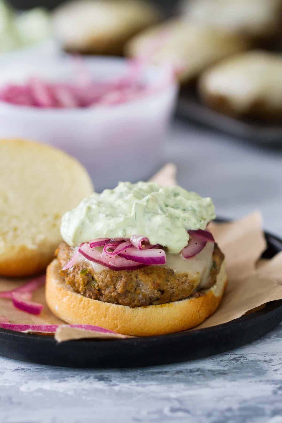 Poblano pepper slider topped with creamy guacamole.