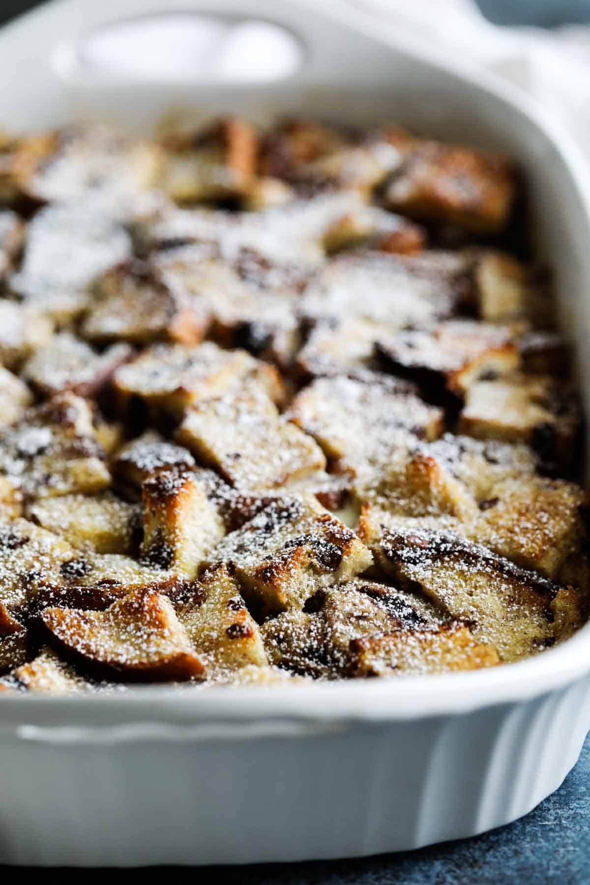 Overnight breakfast casserole recipe in a casserole dish.