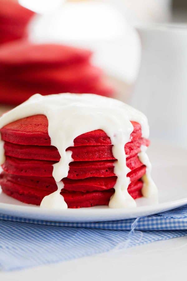 Red Velvet Pancakes with Cream Cheese Icing - Taste and Tell