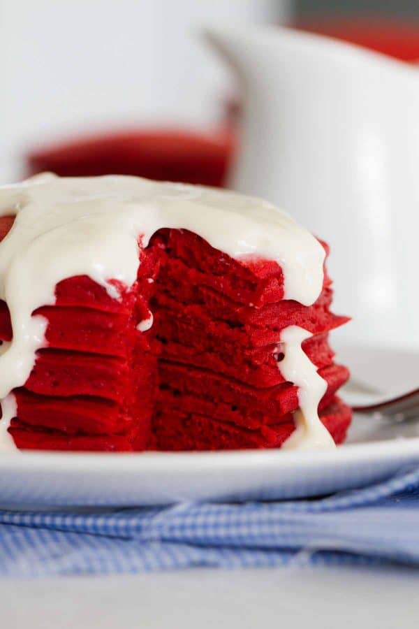 Red Velvet Pancakes with Cream Cheese Icing - Taste and Tell