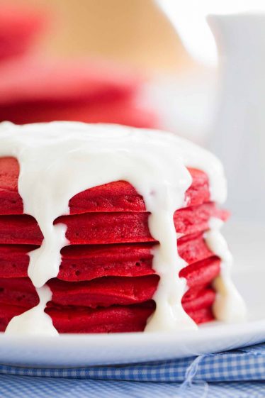 Red Velvet Pancakes with Cream Cheese Icing - Taste and Tell