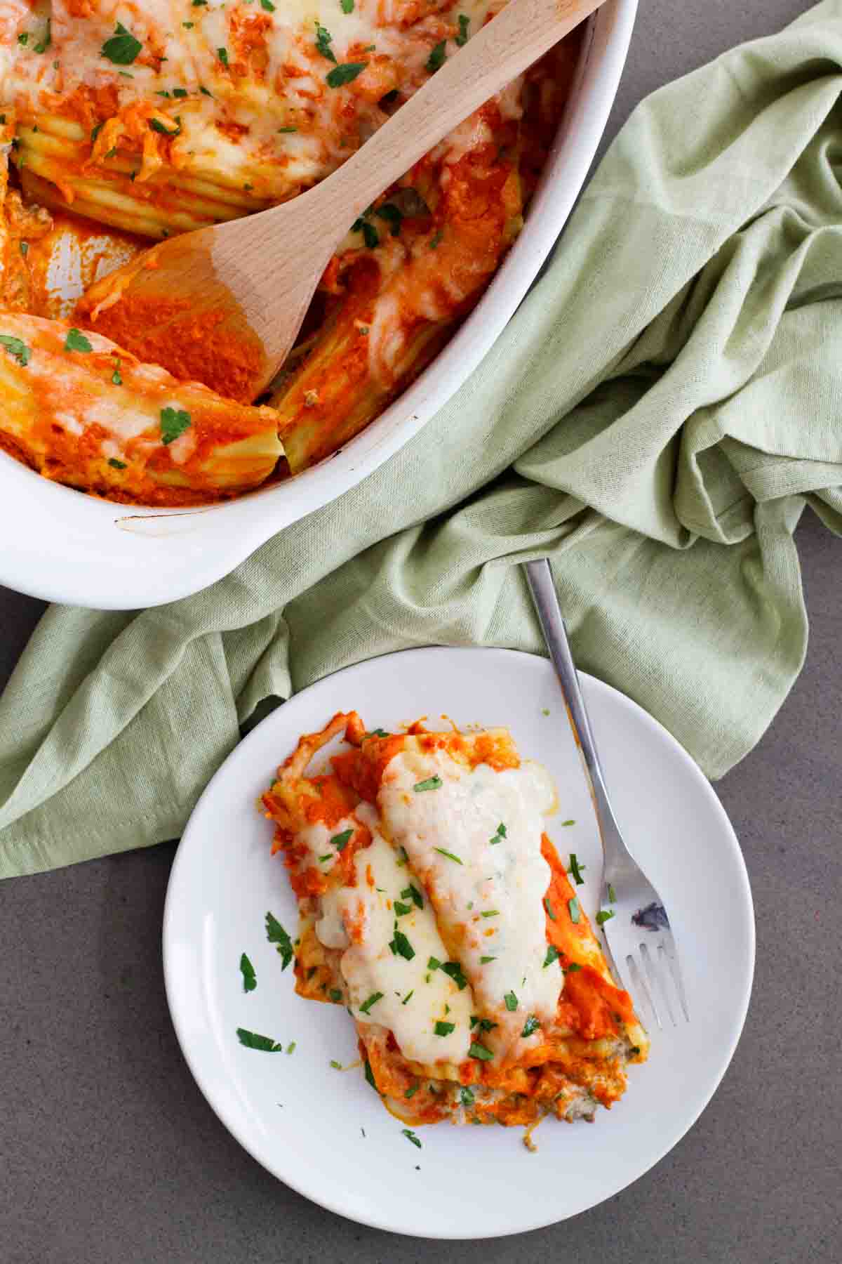 Ground Beef Stuffed Manicotti from above