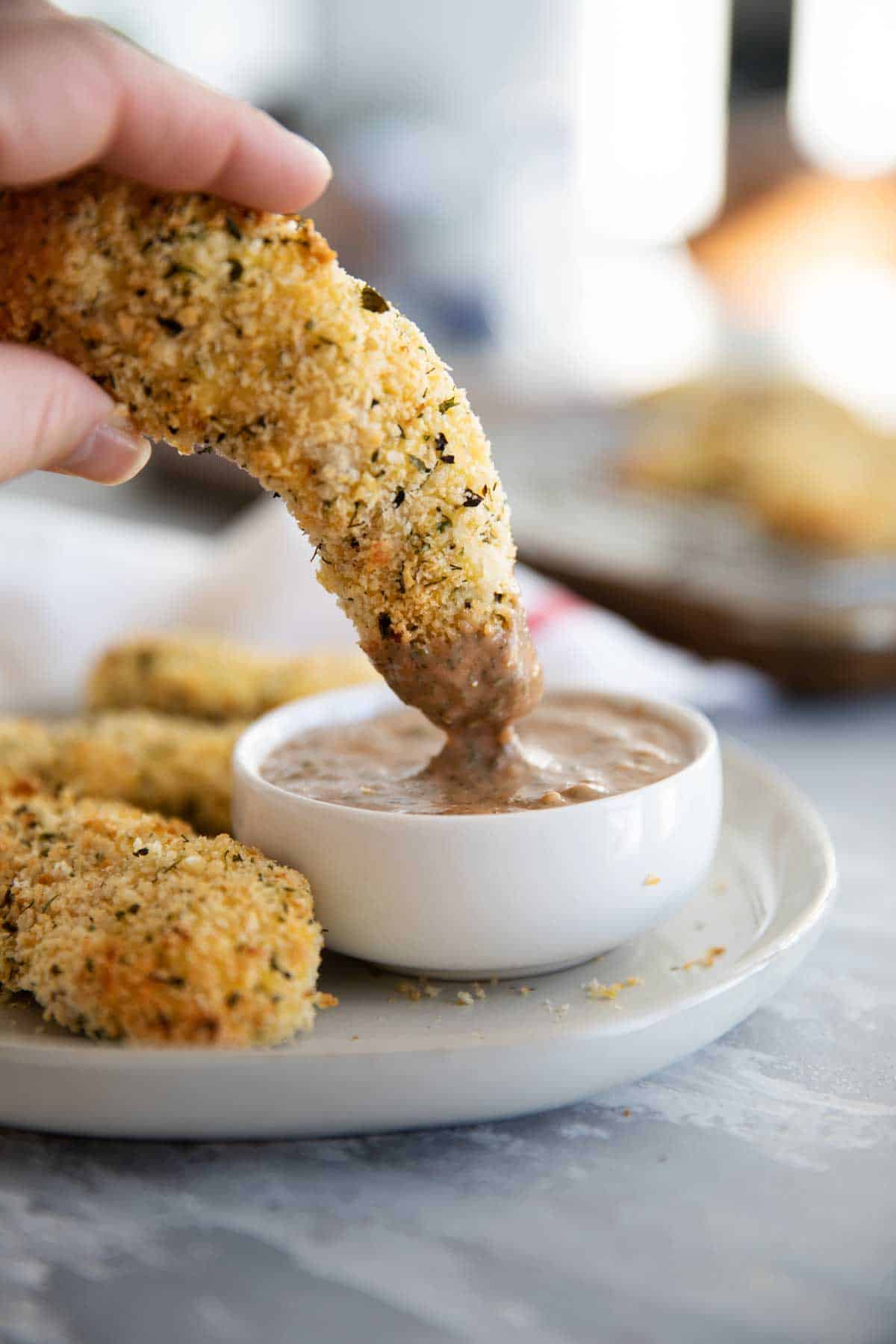 Crispy Ranch Chicken Strips with Ranch BBQ Dipping Sauce - Taste and Tell 