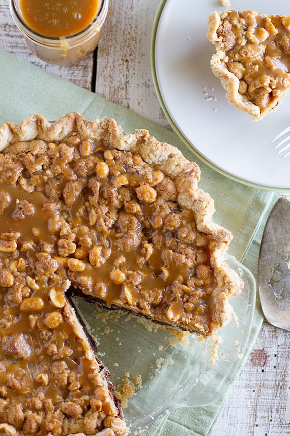 Peanut Butter Fudge Pie with Salted Peanut Butter Caramel Taste and Tell