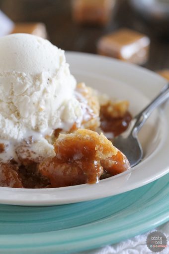 Gooey Slow Cooker Caramel Blondies - Taste and Tell