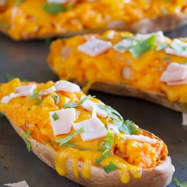 Twice Baked Sweet Potatoes with Cheddar and Canadian Bacon - Taste and Tell
