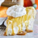 Pumpkin and Butter Pecan Ice Cream Pie with text overlay.