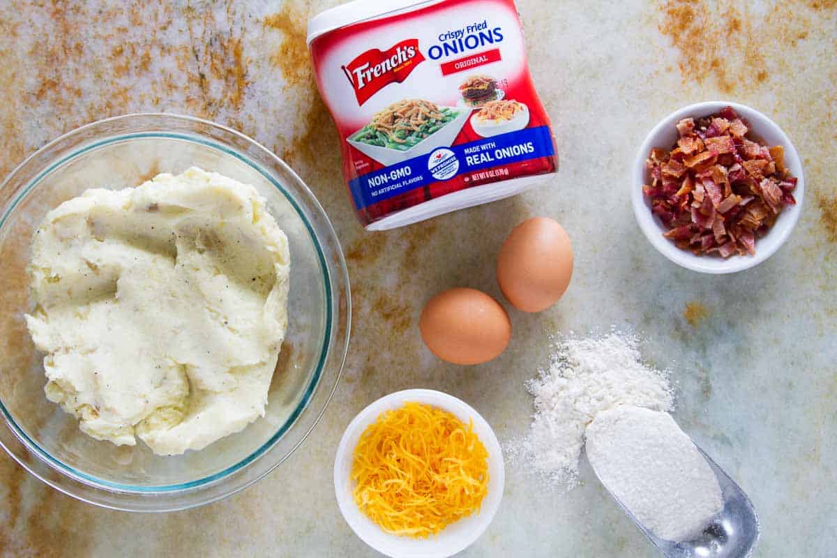 Ingredients to make Crispy Onion Potato Pancakes.