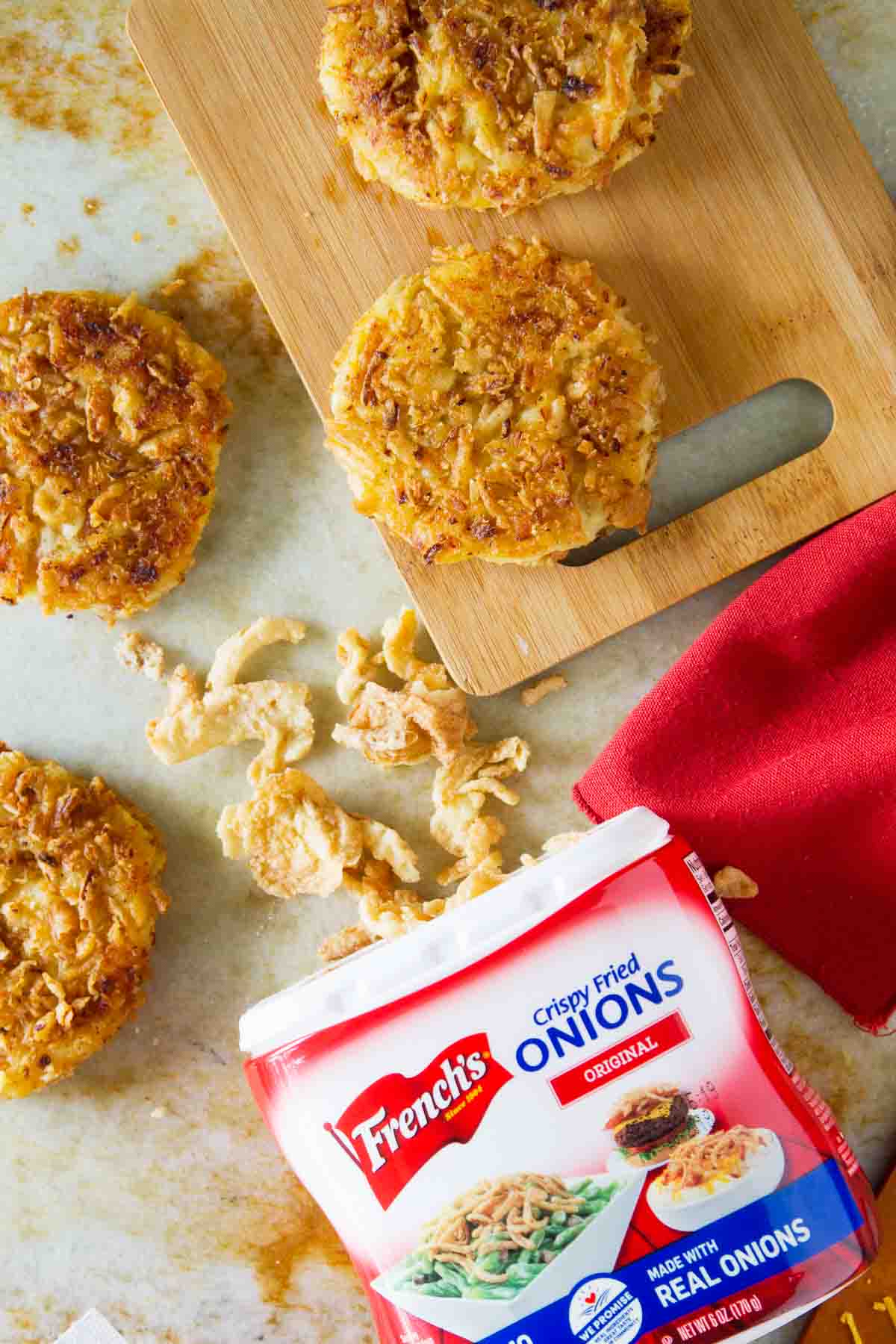 French's fried onions used for crispy onion potato pancakes.