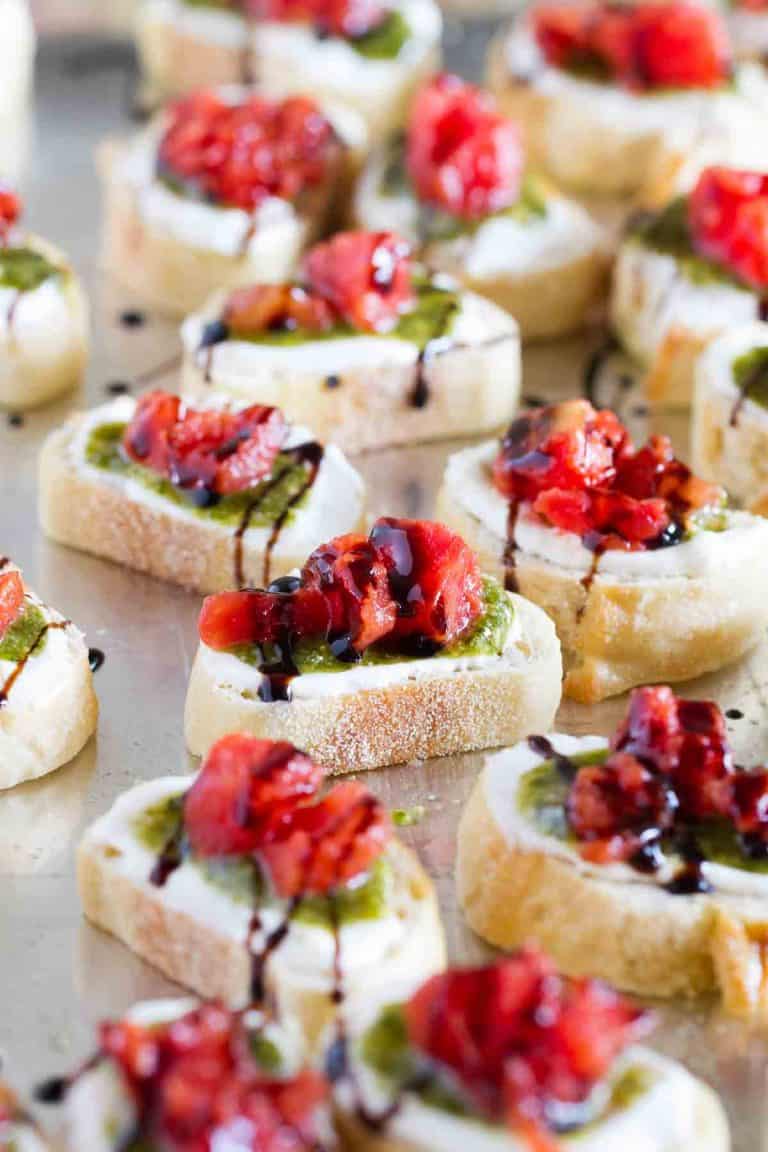 Feta, Pesto and Tomato Bruschetta - Taste and Tell