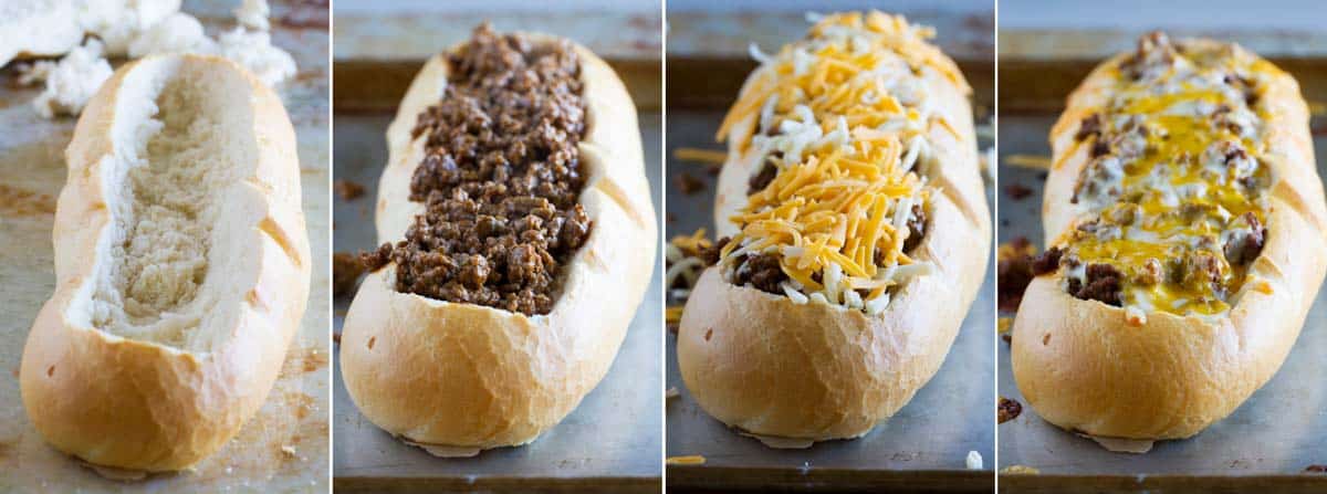 Steps to make Taco French Bread Pizza.