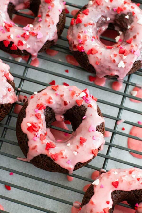 Baked Chocolate Donuts with Cherry Glaze - Taste and Tell