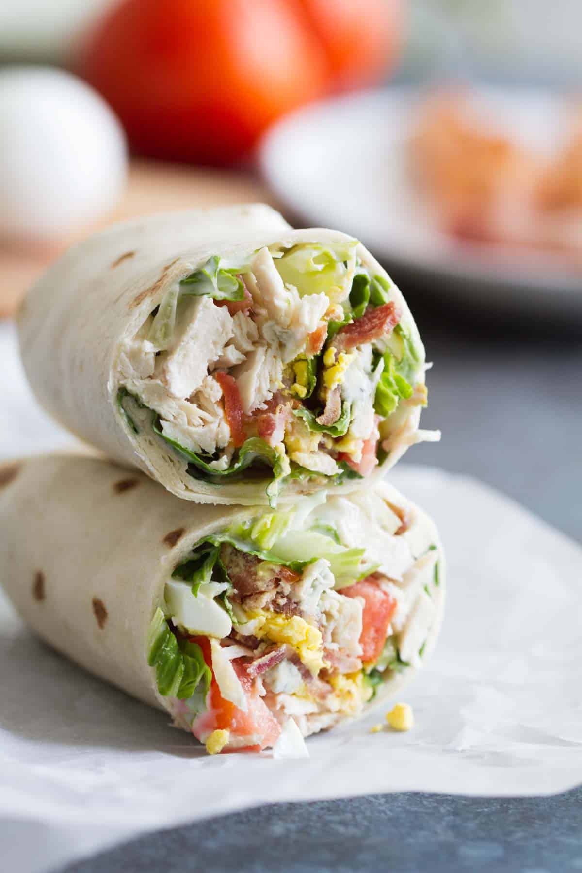 Easy Chicken Cobb Salad Wraps - Lunch Recipe - Taste and Tell