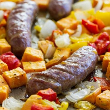 Sheet Pan Sausage and Peppers with Sweet Potatoes - Taste and Tell