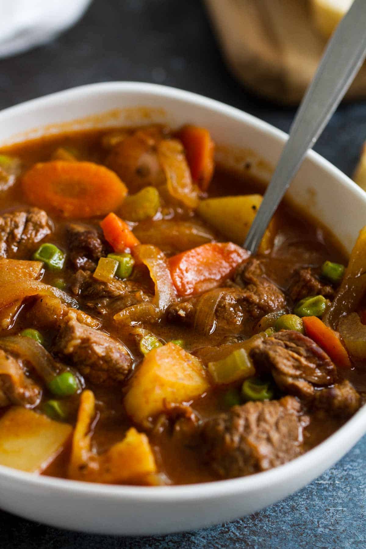 close up of beef stew with vegetables