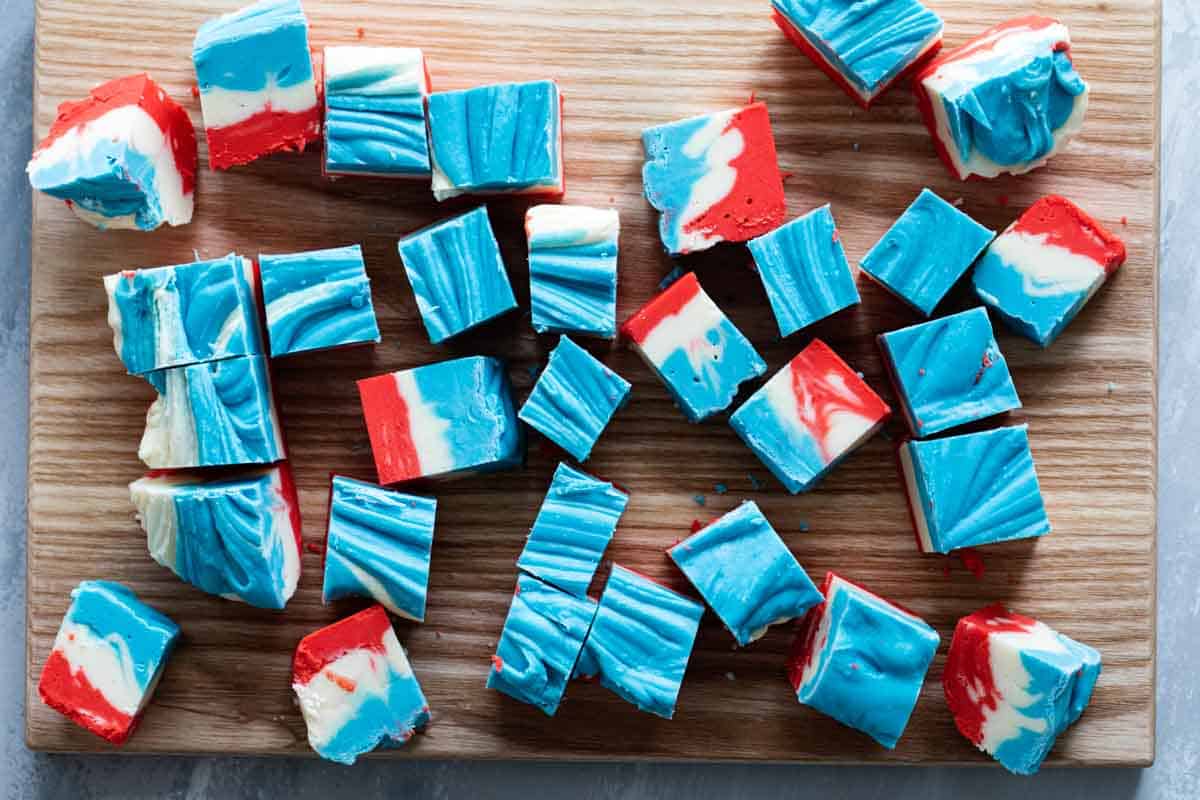 Top view of 4th of July White Chocolate Fudge