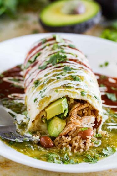 Chicken Burrito Recipe with Red and Green Sauce - Taste and Tell