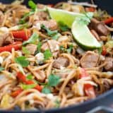 pork stir fry with noodles and peppers