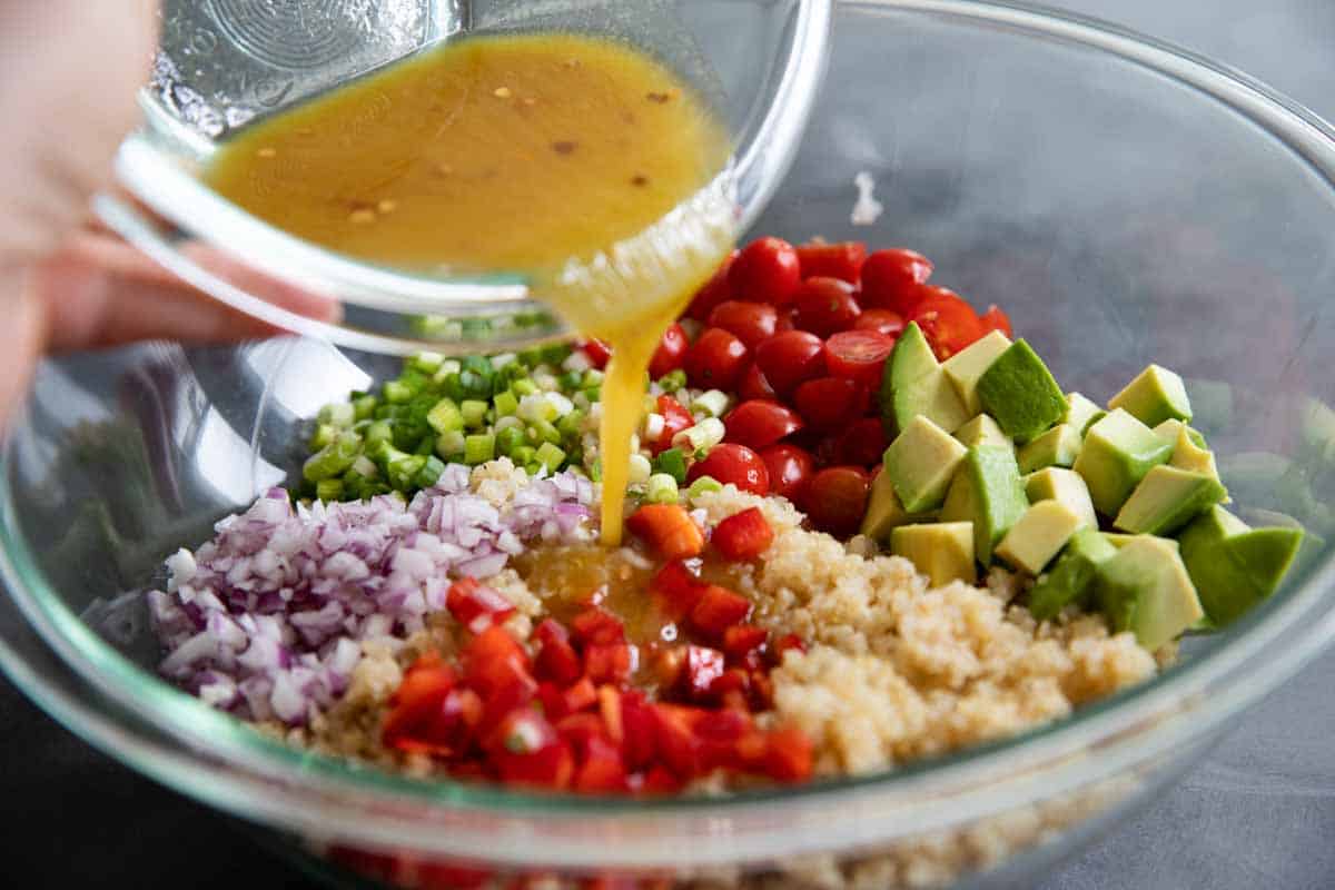 Ingredients in a quinoa salad