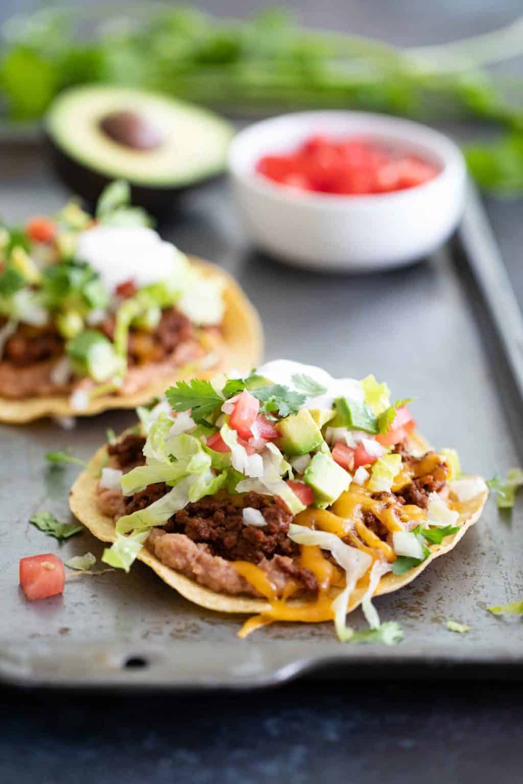 Ground Beef Tostadas Recipe with Beans - Taste and Tell