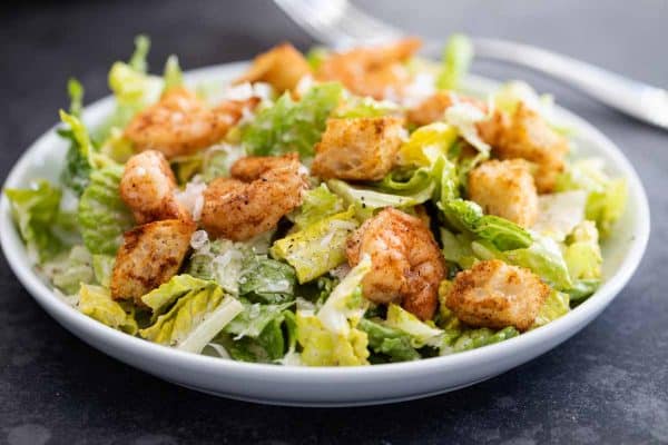 Shrimp Caesar Salad with Spicy Croutons - Taste and Tell