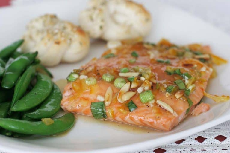 Citrus Glazed Salmon with Pamesan Rosettes and Gingery Sugar Snap Peas ...