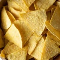 overhead view of a bowl of tortilla chips