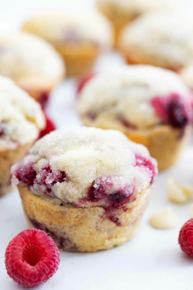 Raspberry Muffins with White Chocolate Chips - Taste and Tell