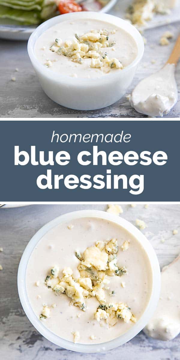 homemade blue cheese dressing with text in the middle