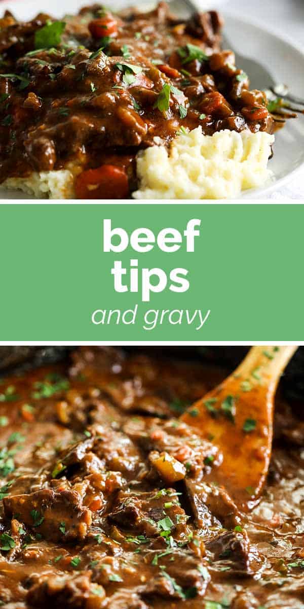 Beef Tips and Gravy with text in the middle