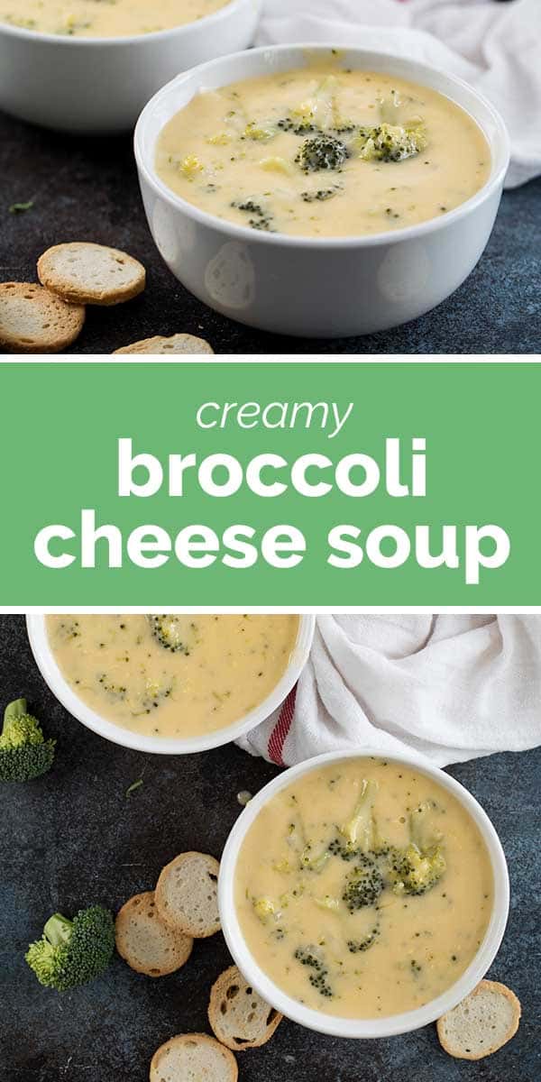 Broccoli Cheese Soup with text in the middle