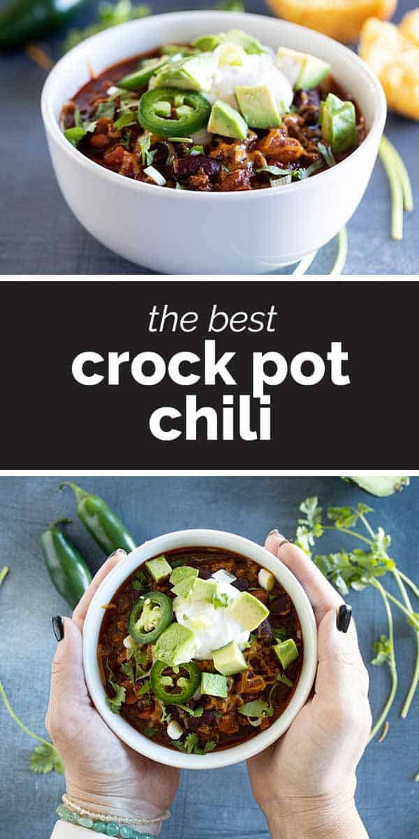 Crock Pot Chili with text in the center