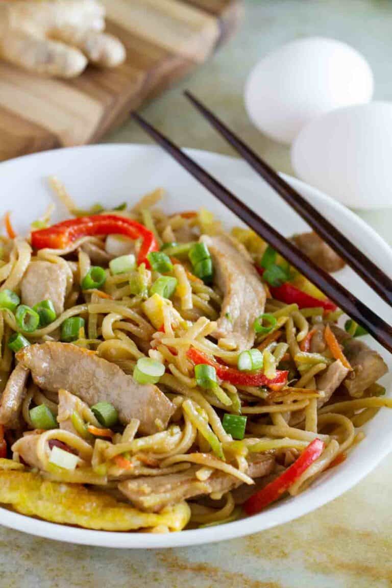 Egg and Pork Lo Mein - Taste and Tell