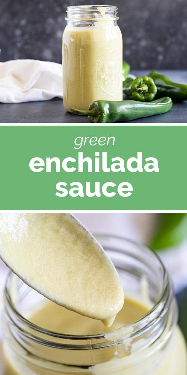 Green Enchilada Sauce collage with text bar in the middle