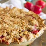 Strawberry Crumble Pie with fresh strawberries