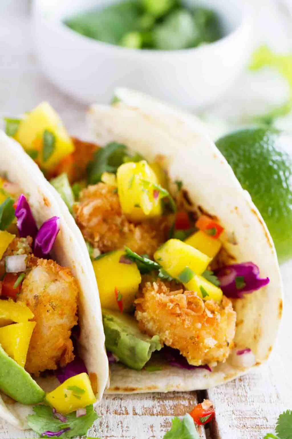 Coconut Shrimp Tacos with Mango Salsa - Taste and Tell