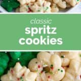 Spritz Cookies collage with text bar in the middle.