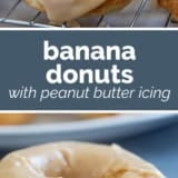 Banana donuts collage with text bar in the middle.