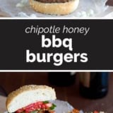 Chipotle Honey BBQ Burgers collage with text bar in the middle.
