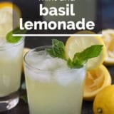 Mint and basil lemonade with text overlay.
