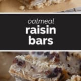 Oatmeal Raisin Bars collage with text bar in the middle.