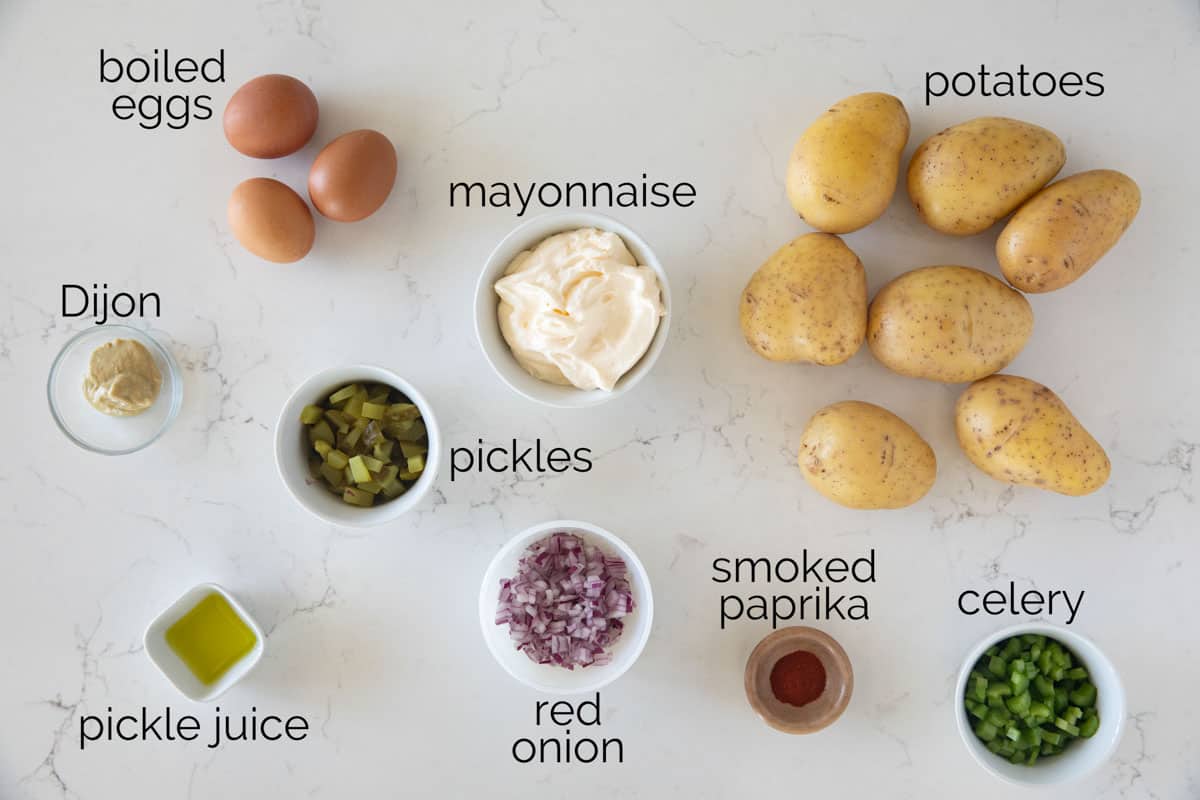 Ingredients to make potato salad.