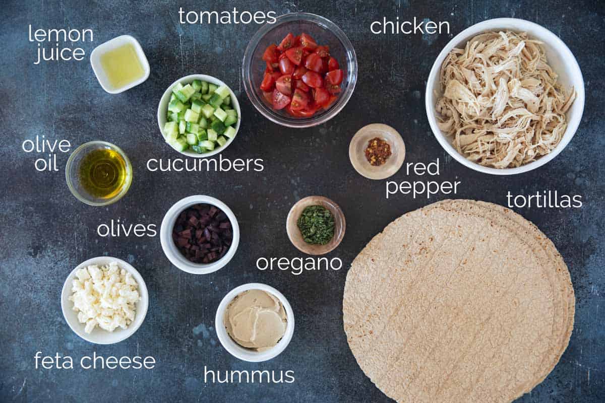 Ingredients to make Greek Chicken Wraps.