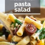 Mediterranean Pasta Salad with text overlay.