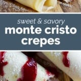 Monte Cristo Crepes collage with text bar in the middle.