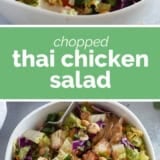 Thai Chicken Salad collage with text bar in the middle.